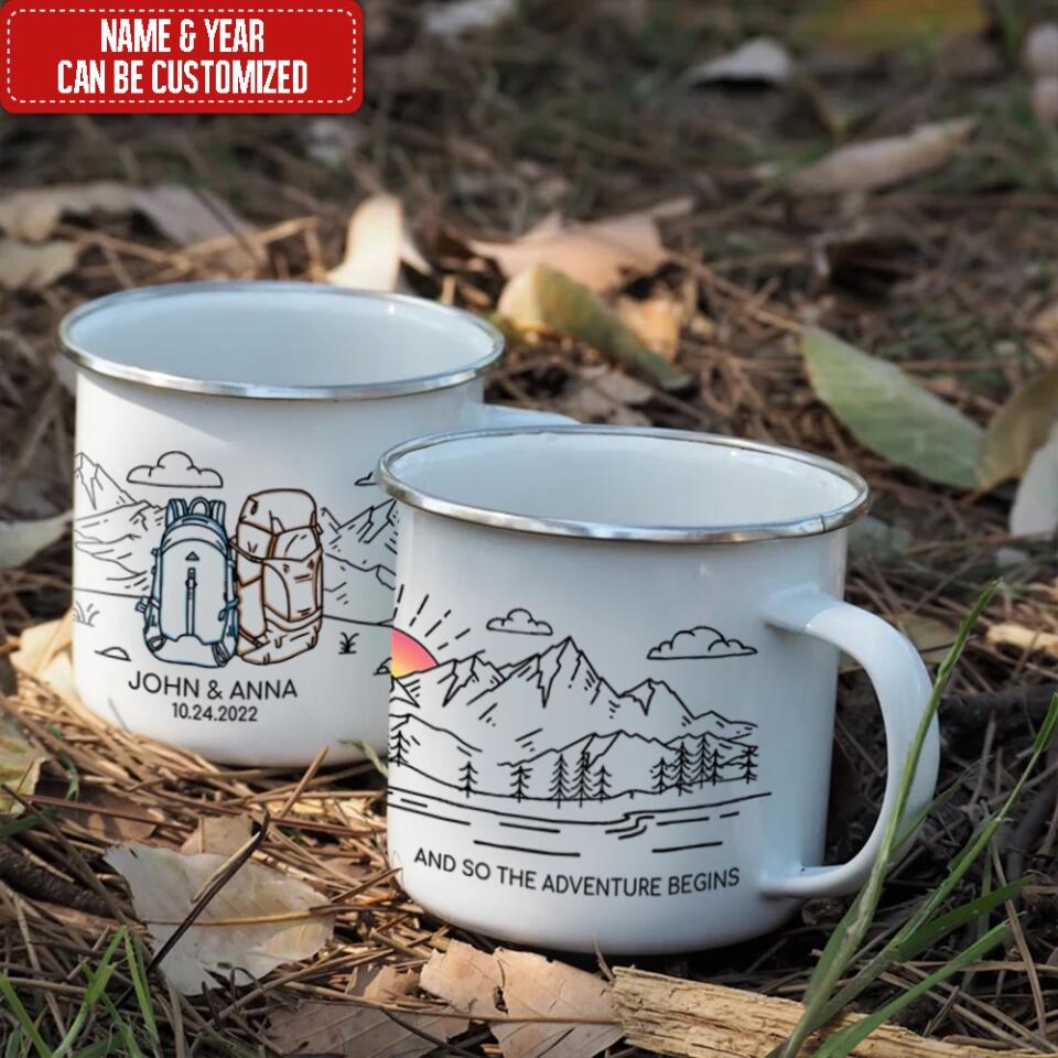 Backpacking Adventure Mug - Personalized Camping Mug, Engagement, Wedding, Anniversary Camping Gift