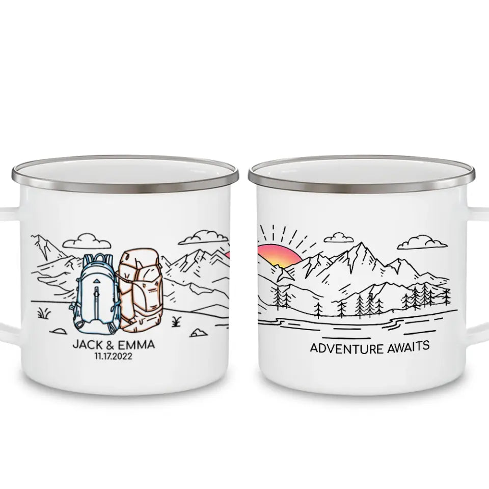 Backpacking Adventure Mug - Personalized Camping Mug, Engagement, Wedding, Anniversary Camping Gift