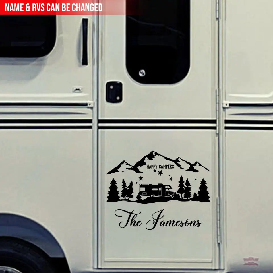 Happy Campers - Personalized Camping Decal, Gift For Camping Lovers - PCD16