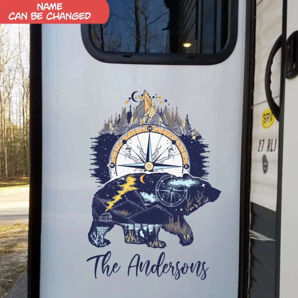 Bear And Mountains - Personalized Decal, Camping Gift For Camping Lovers - PCD100