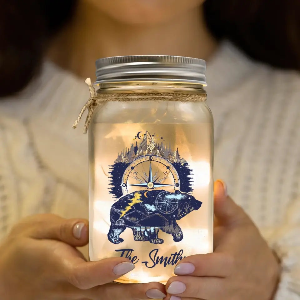 Bear And Mountains - Personalized Decal, Camping Gift For Camping Lovers - PCD100