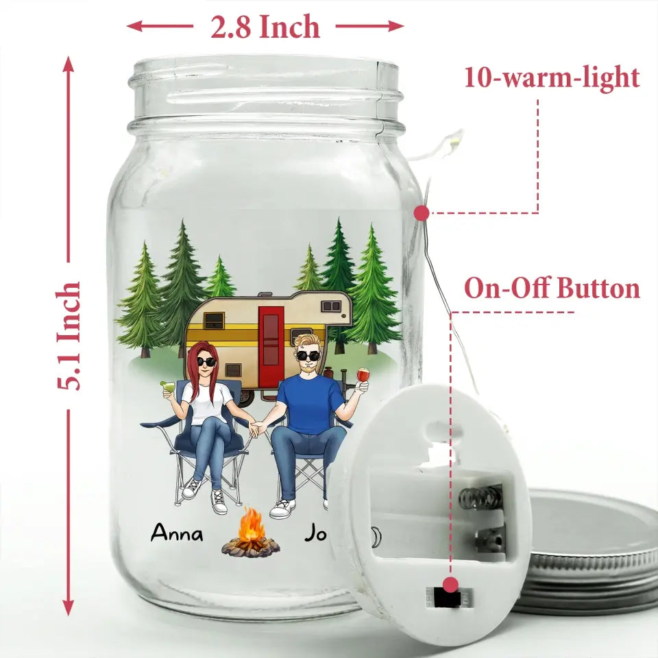 What Happens At The Campfire Gets Laughed About All Year Long - Personalized Mason Jar Light, Camping Gift - MJL45
