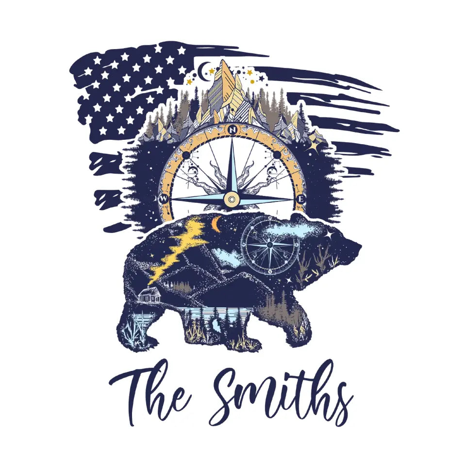 Camping Flag Bear And Mountains - Personalized Decal, Camping Gift For Camping Lovers - CF-PCD131