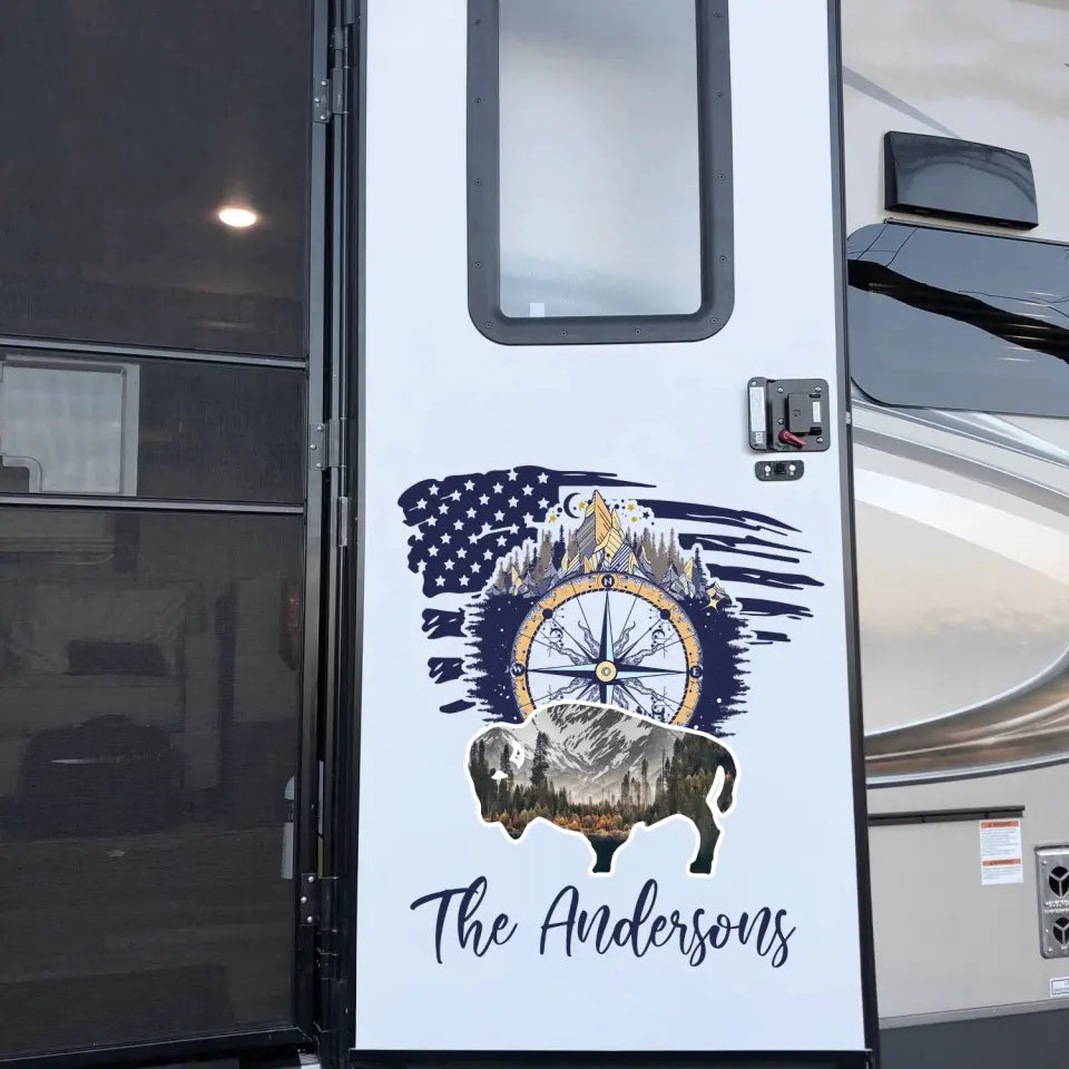 Camping Flag Bear And Mountains - Personalized Decal, Camping Gift For Camping Lovers - CF-PCD131