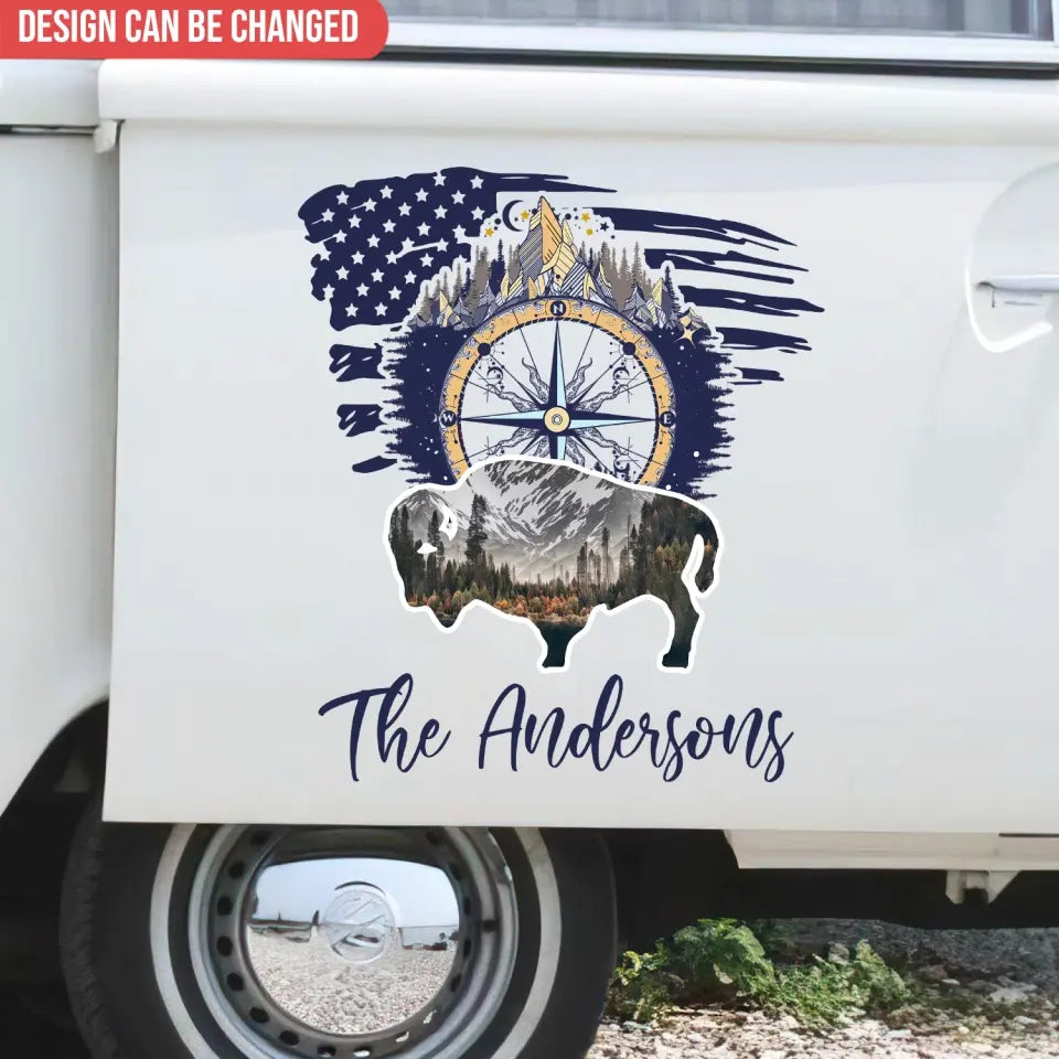 Camping Flag Bear And Mountains - Personalized Decal, Camping Gift For Camping Lovers - CF-PCD131