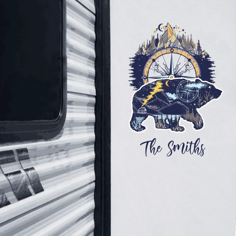 Bear And Mountains - Personalized Decal, Camping Gift For Camping Lovers - PCD100