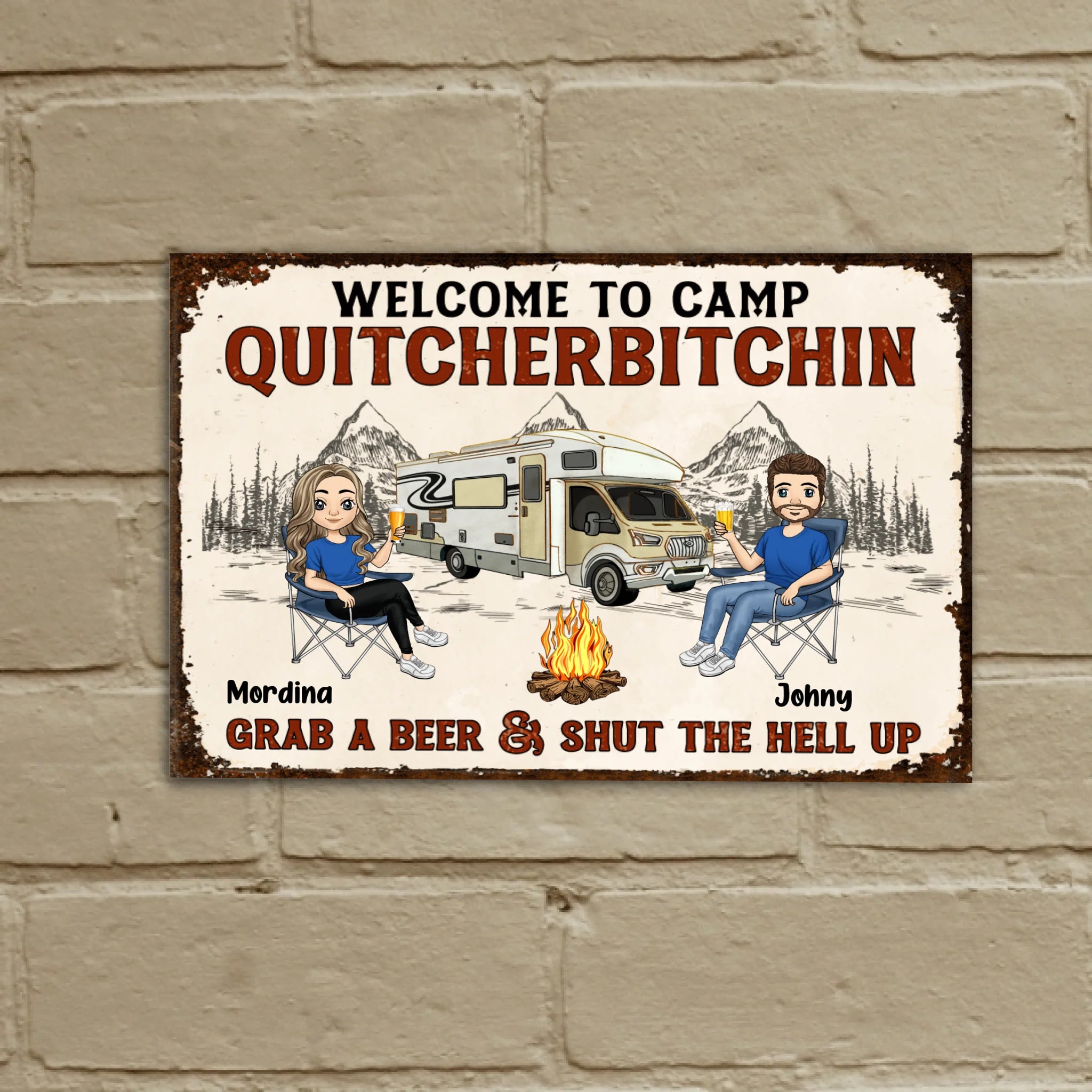 Welcome To Camp Quitcherbitchin - Personalized Metal Sign, Gift For Camping Lover