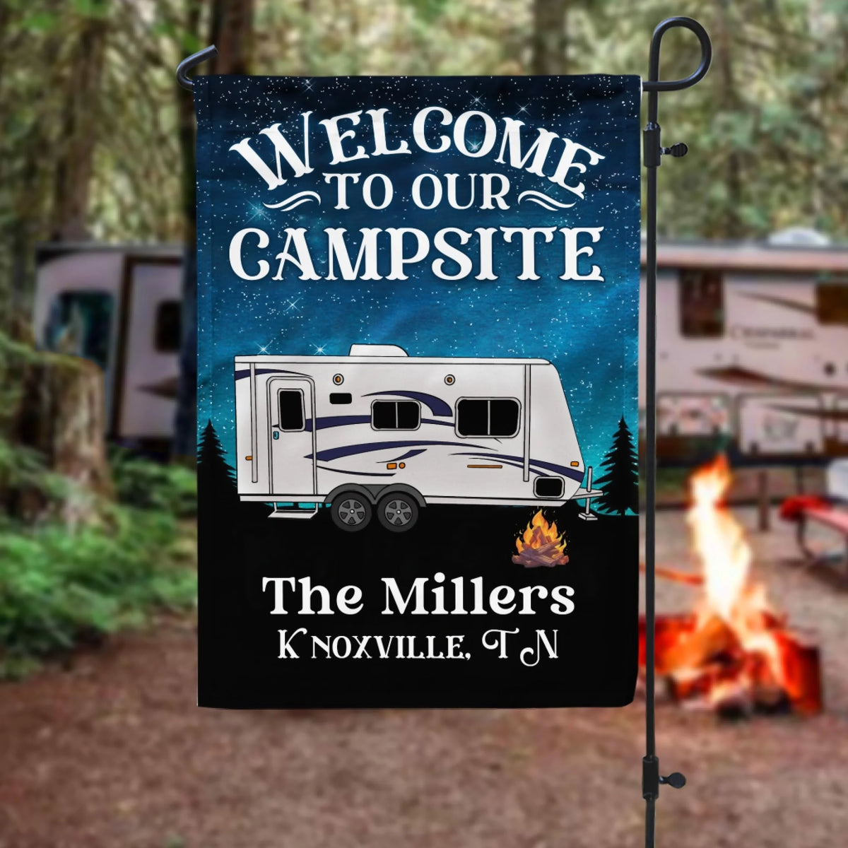 Star Night, Welcome To Our Campsite - Personalized Garden Flag, Gift For Camping Lover