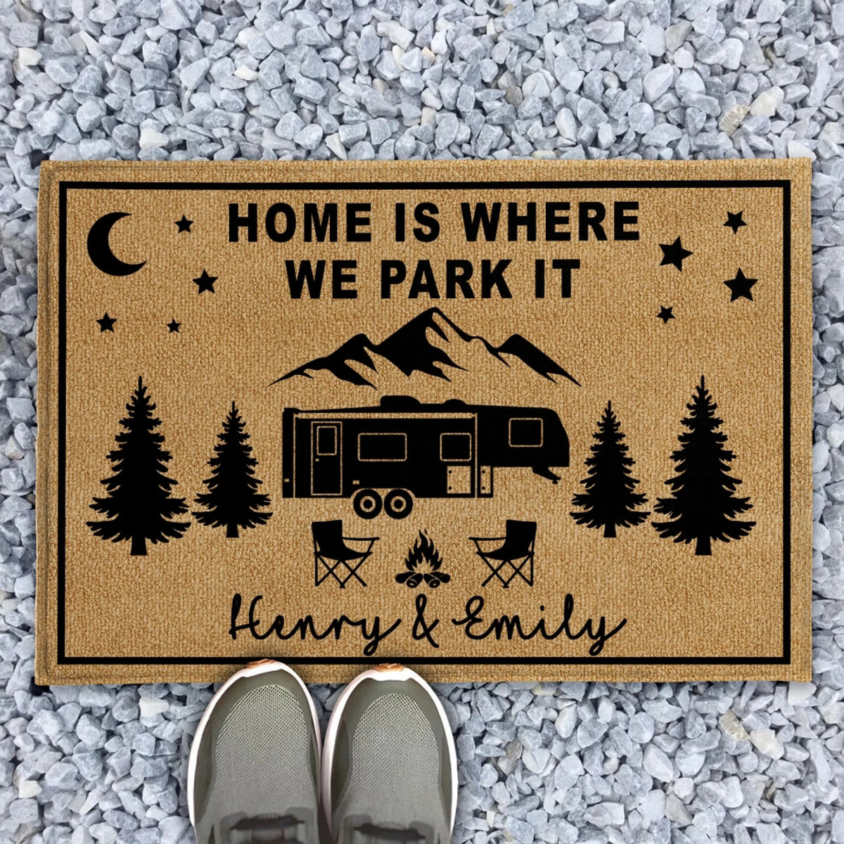 Home Is Where We Park It - Personalized Doormat, Camping Gift, Custom Gift for Camper