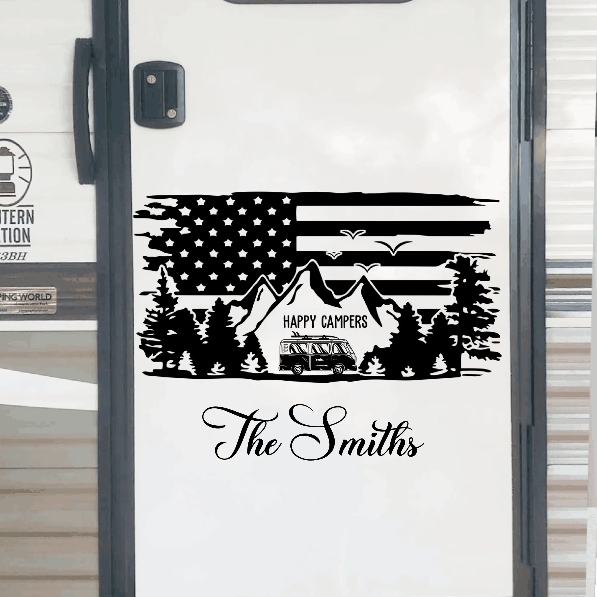 Flag Happy Camper - Personalized Decal, Camping Flag Decal, Gift For Camping Lovers