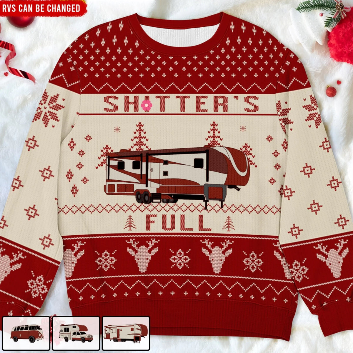 Shitter's Full Camping Lover - Personalized Wool Sweater, Custom RVs Ugly Sweater Christmas Gift For Campers