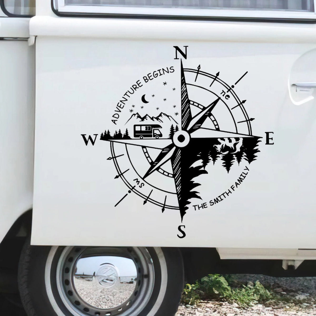 Compass Adventure Begins - Personalized Decal, Gift For Camping Lover, RVs Gift, Adventure Decal