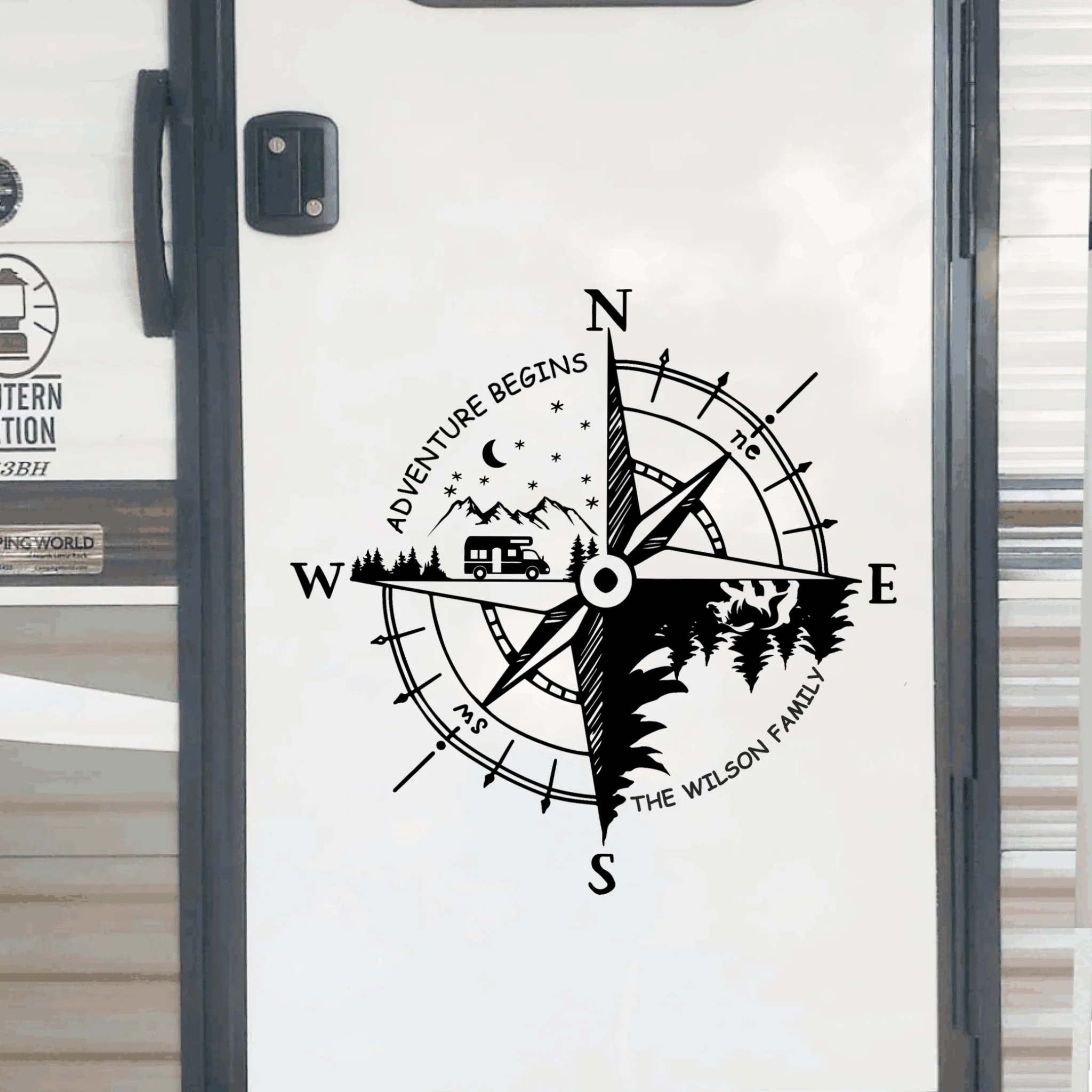 Compass Adventure Begins - Personalized Decal, Gift For Camping Lover, RVs Gift, Adventure Decal