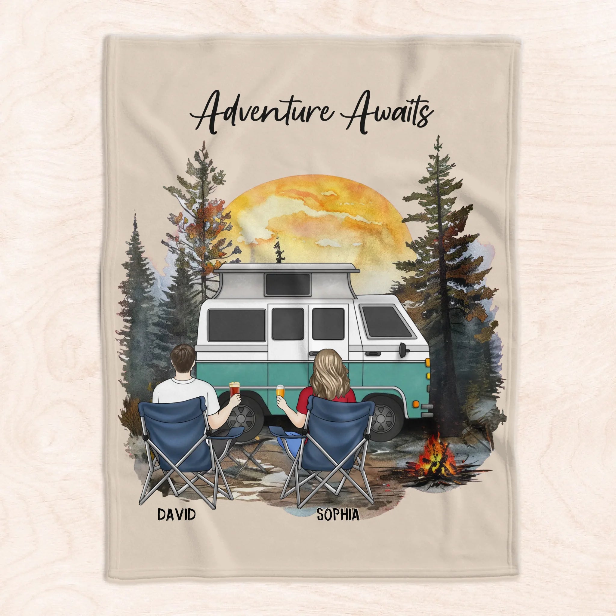 Adventure Awaits, Go Find It Together - Personalized Blanket, Custom Couple Camping Gift, Adventure Awaits Camping Blanket