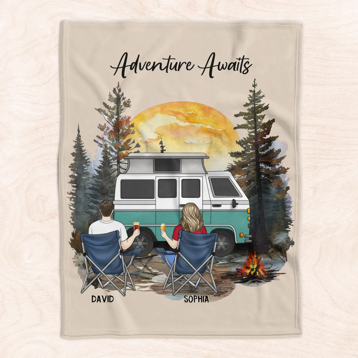Adventure Awaits, Go Find It Together - Personalized Blanket, Custom Couple Camping Gift, Adventure Awaits Camping Blanket