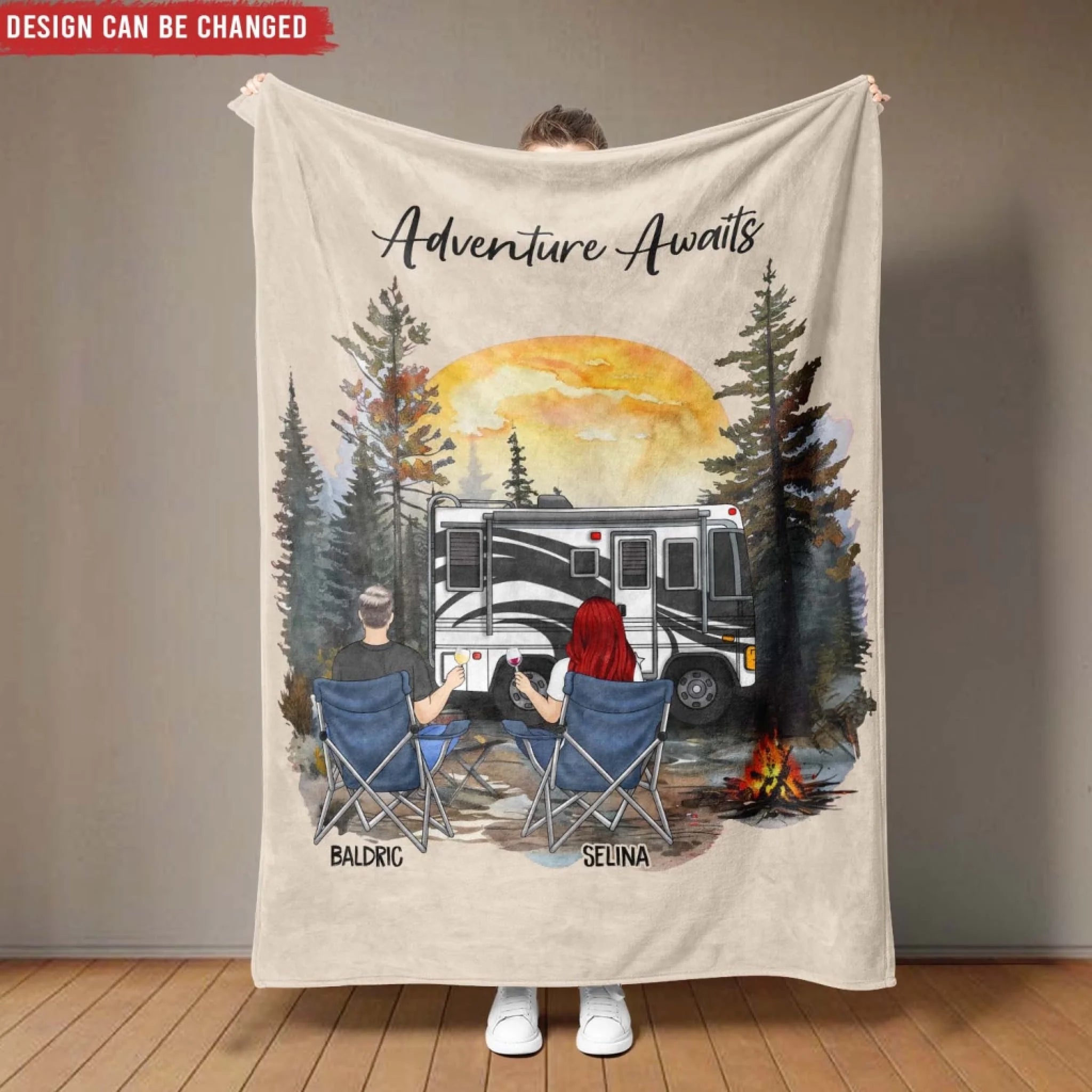 Adventure Awaits, Go Find It Together - Personalized Blanket, Custom Couple Camping Gift, Adventure Awaits Camping Blanket